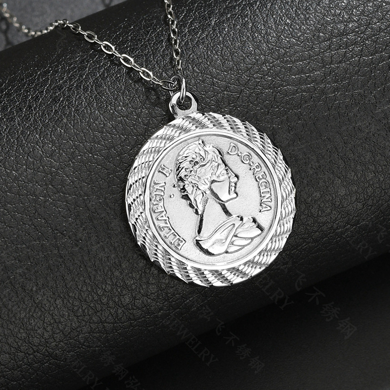 Necklace Couple Detachable Three-layer Pin Double-sided Corrosion Stainless Steel Round Coin Pendant display picture 6