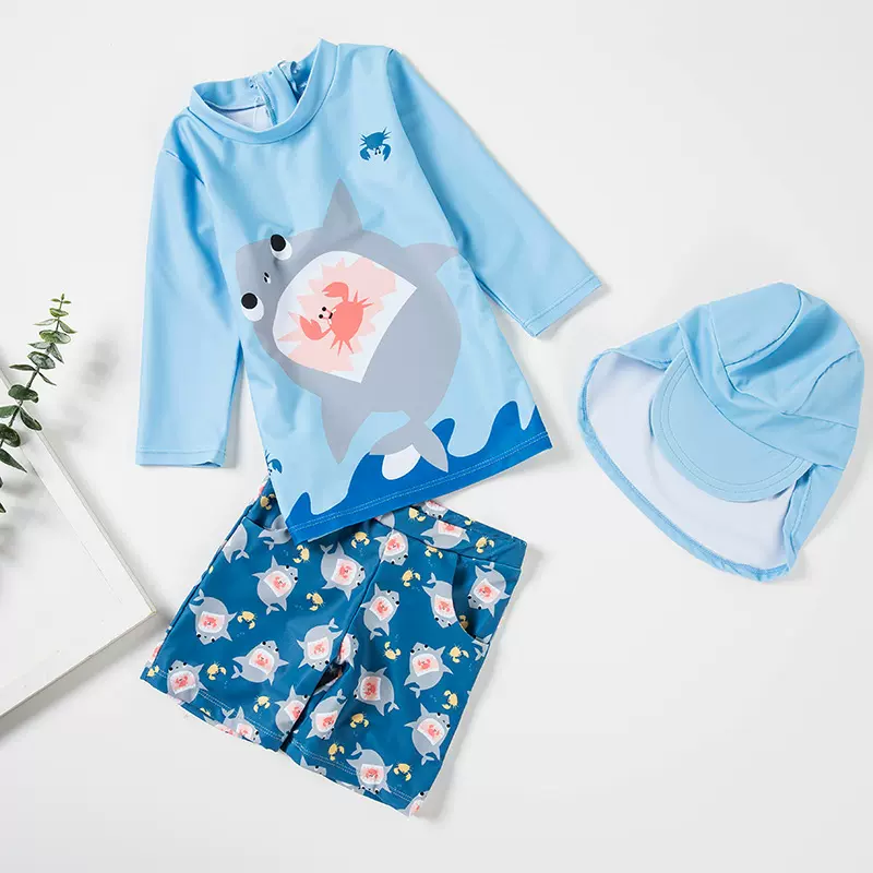 宝宝韩国ins分体速干冲浪服遮阳帽男童儿童防晒衣男孩泳衣游泳裤