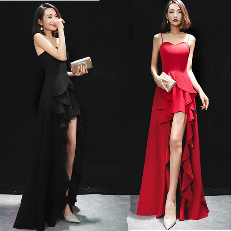 9061 Bridal Toast Wear Sling Backless Slim Fit Ruffled Swallowtail Long Dress Dinner Dress Graduation Performance