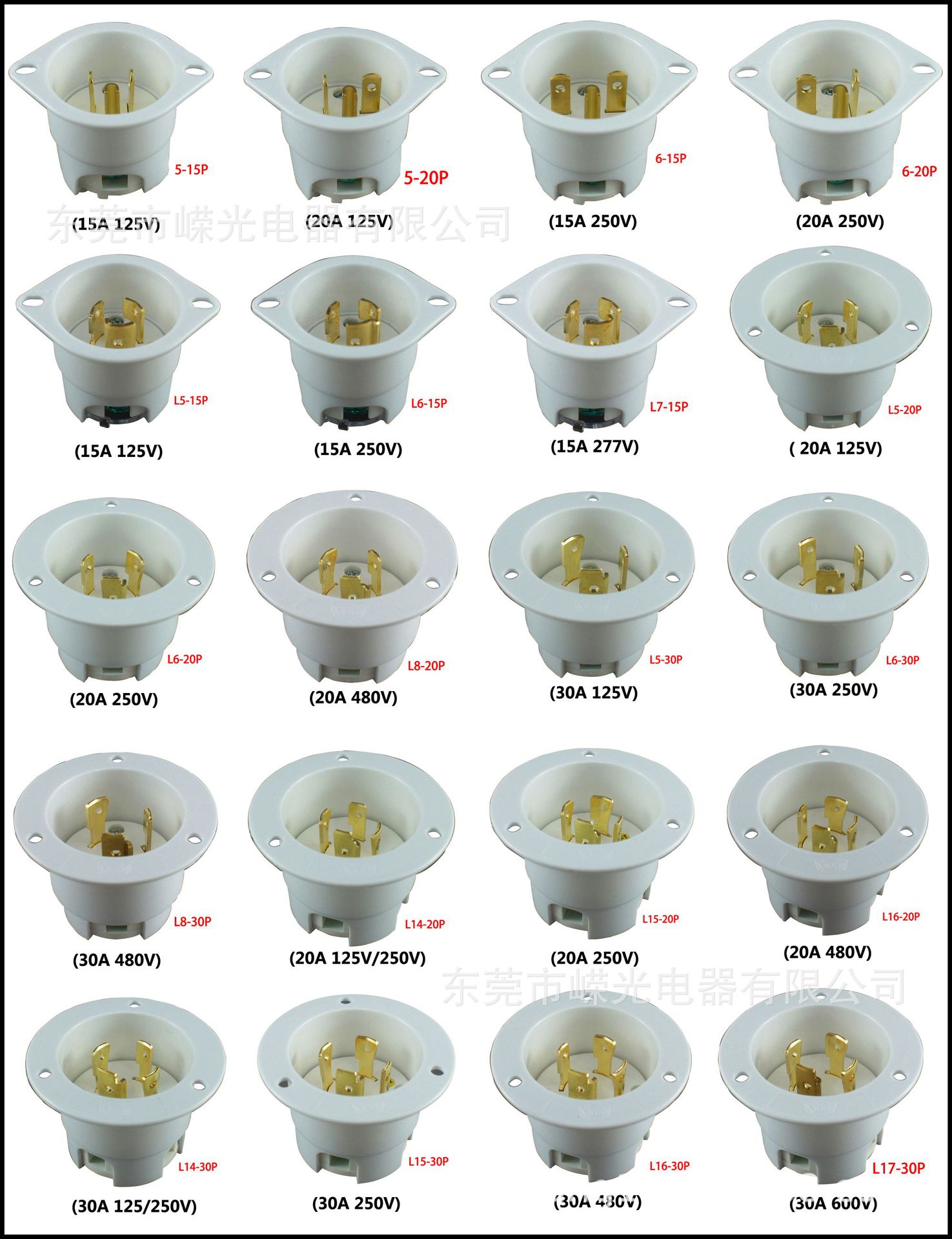 LK7515PFI杯型插座1125VUL接线插头5-15PHUBBELL暗装法兰式PDU