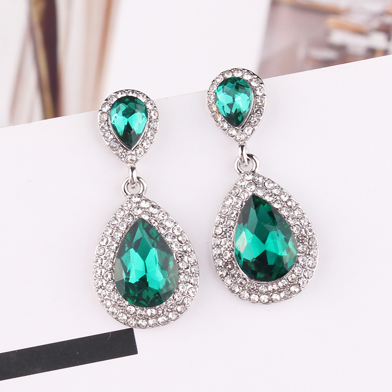 21g Weight Artificial Gemstones Inlay Material Drop Earrings Classification 1 Pair Elegant Water Droplets Alloy Inlay Artificial Gemstones Women's Drop Earrings