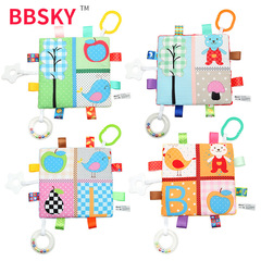 Cute, Colorful, Multi-Purpose Labels: Soothing Towel with Crinkly Paper, Teething Ring, and Rattle—Wholesale Baby Comfort Items & Toys