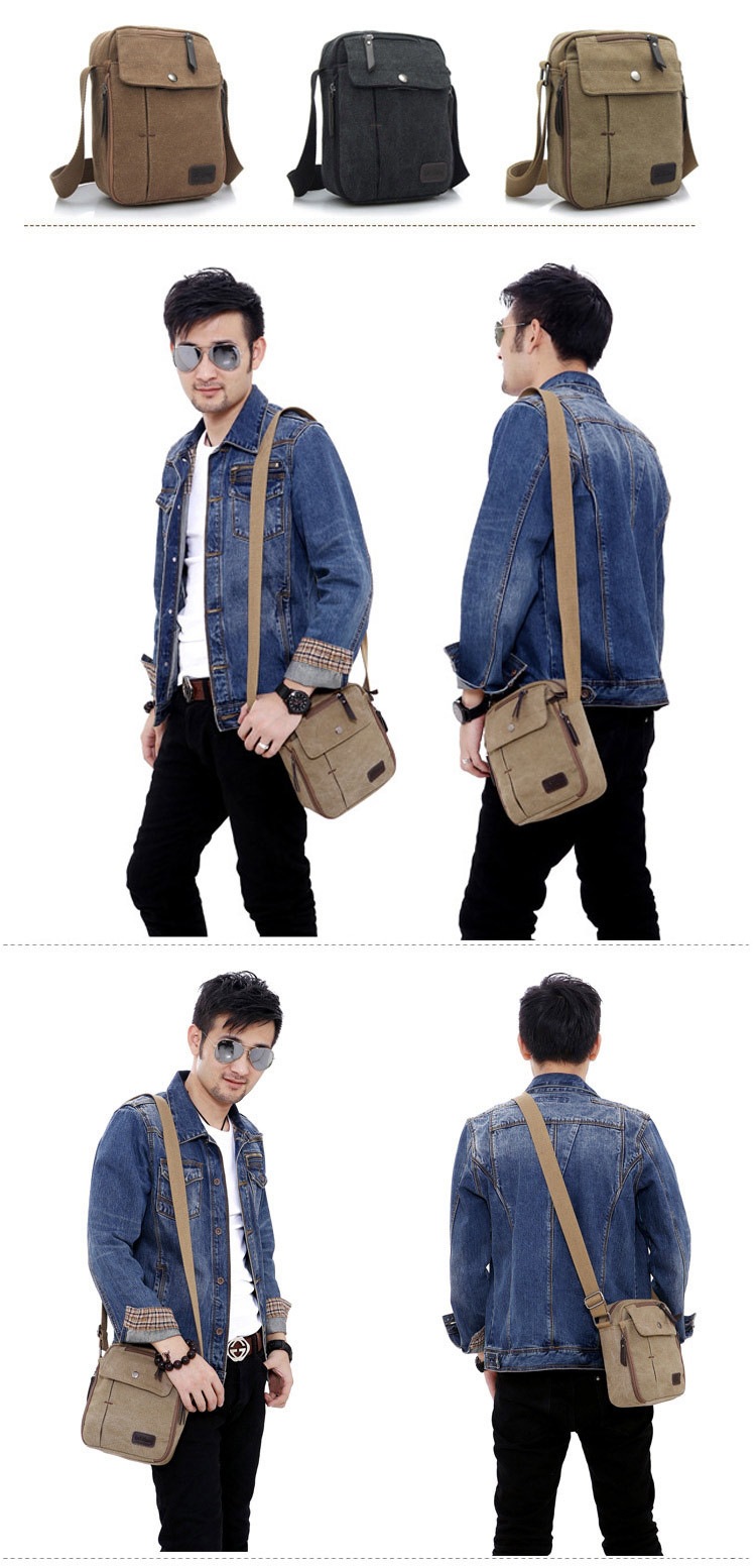 Men's Cotton Solid Color Streetwear Square Zipper Shoulder Bag display picture 1