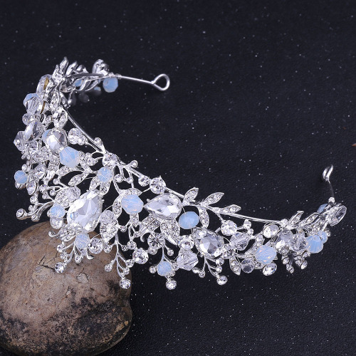 Korean new wedding set Baroque handmade crown flower inlaid with zircon bridal necklace and earrings three-piece set