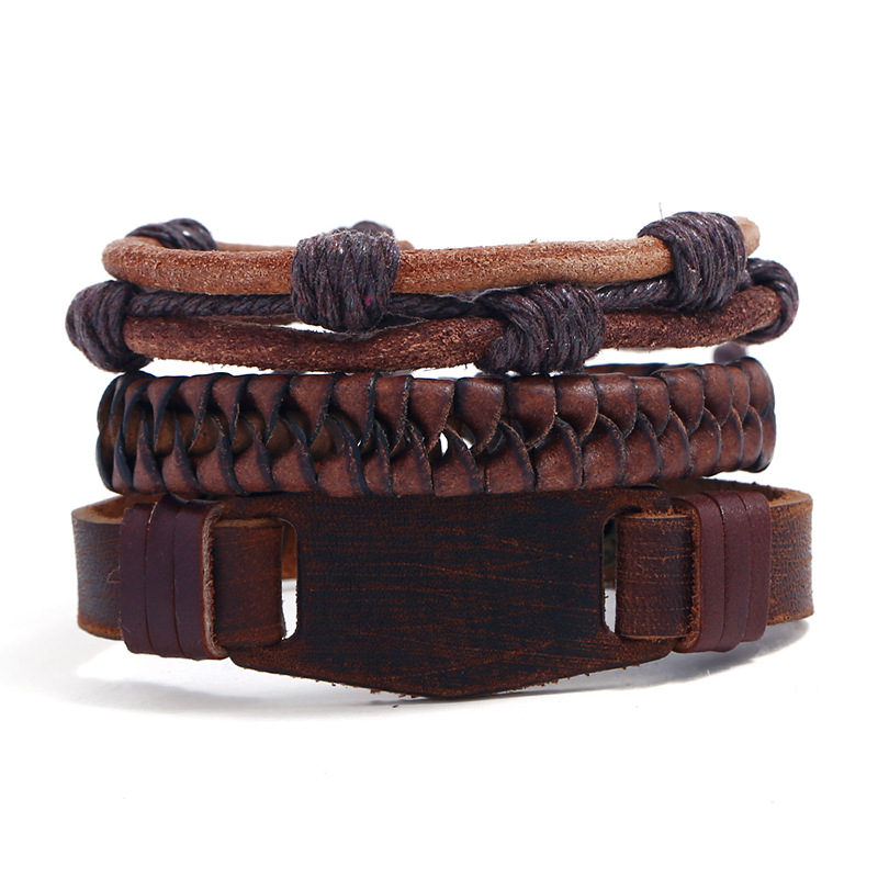 New three-piece real leather bracelet simple diy suit menu0027s knitted bracelet jewelry wholesale