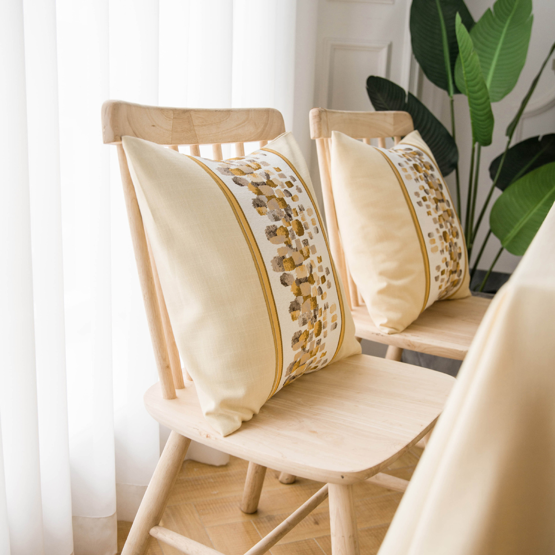 桌布现在简约镶边石头绣花米黄色茶几布书桌