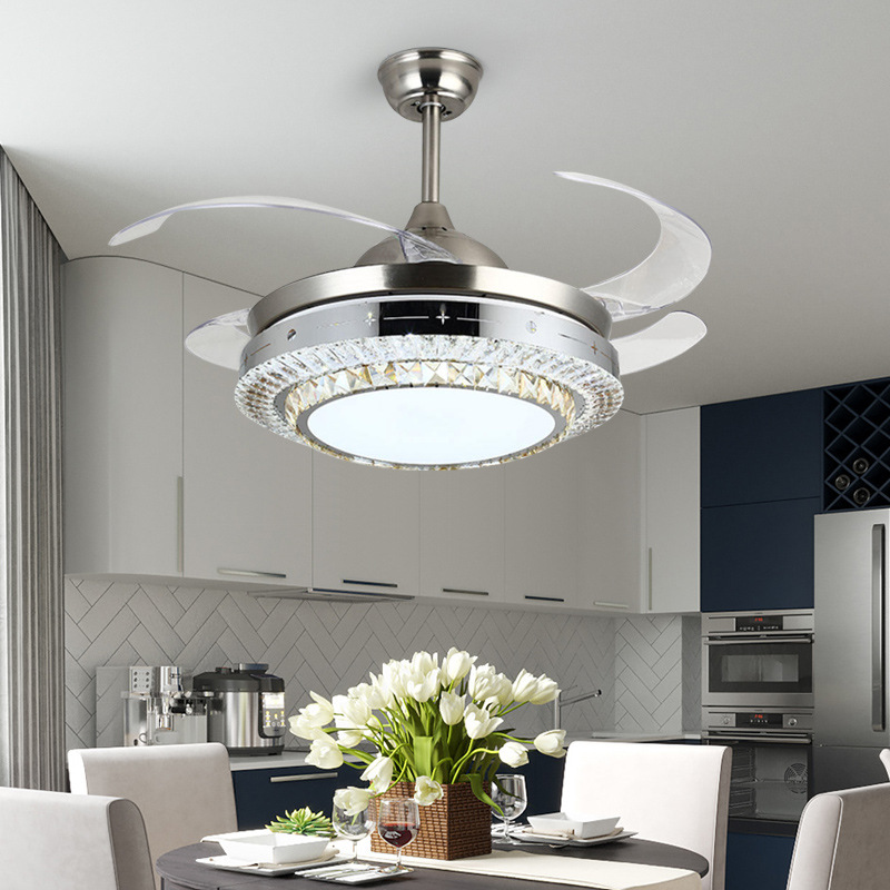 风扇灯吊扇灯客厅灯具线切割水晶餐厅灯家用电风扇灯卧室新款|ms