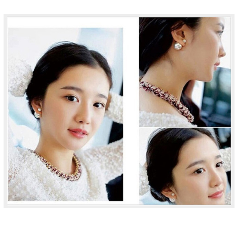 Korean version of a double earrings new fashion double-sided size pearl female earrings assorted accessories gift gift