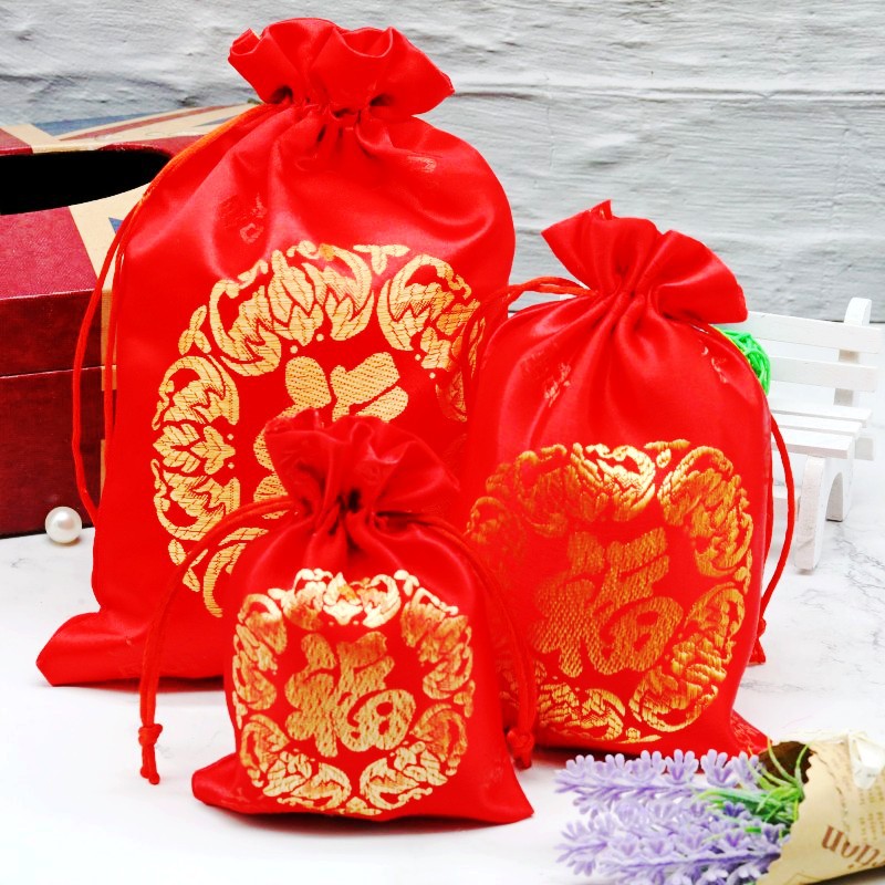 厂家直销珠宝首饰袋束口新年福袋春节婚宴喜糖袋 印花刺绣礼品袋