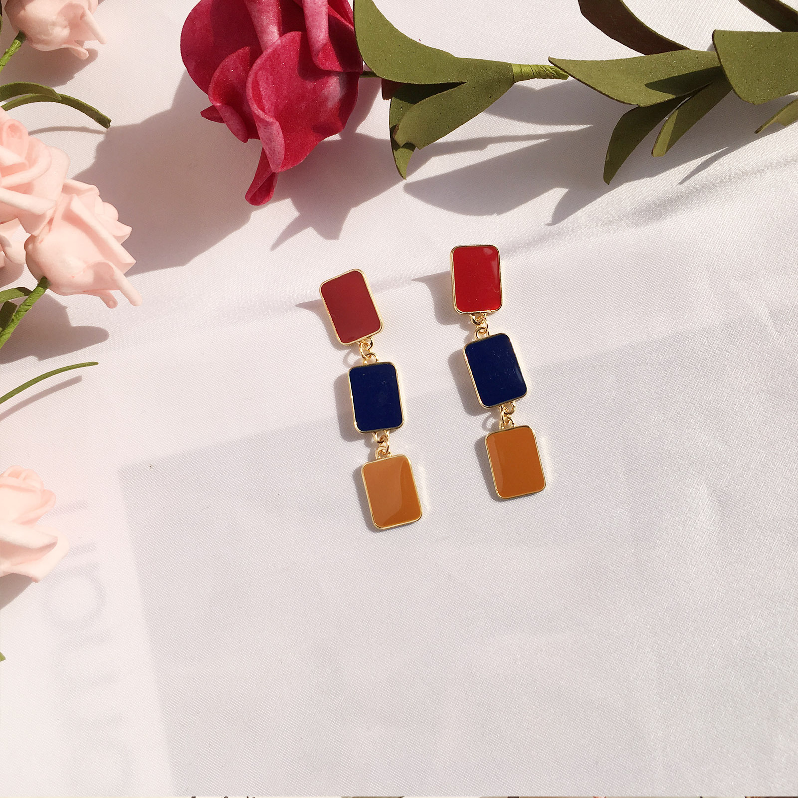 Long Simple Square Contrast Color Glaze Earrings display picture 10