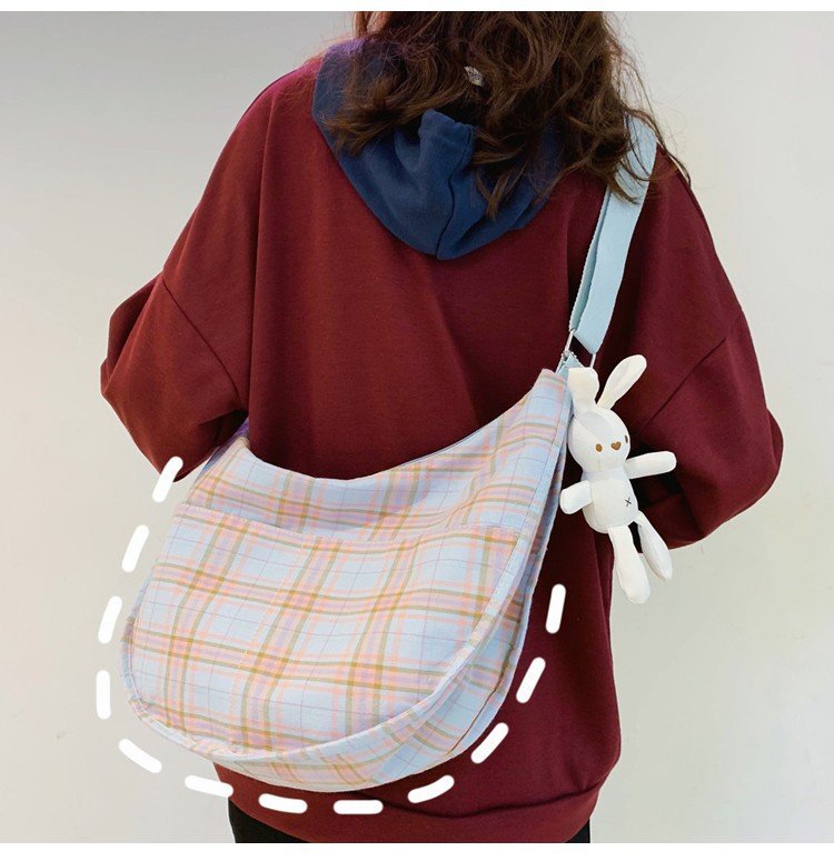 2019 Nouveau Style Japonais Frais Plaid Sac À Bandoulière En Toile Coréenne Style Preppy Style Doux Mignon Fille Étudiants Bandoulière Sac display picture 41