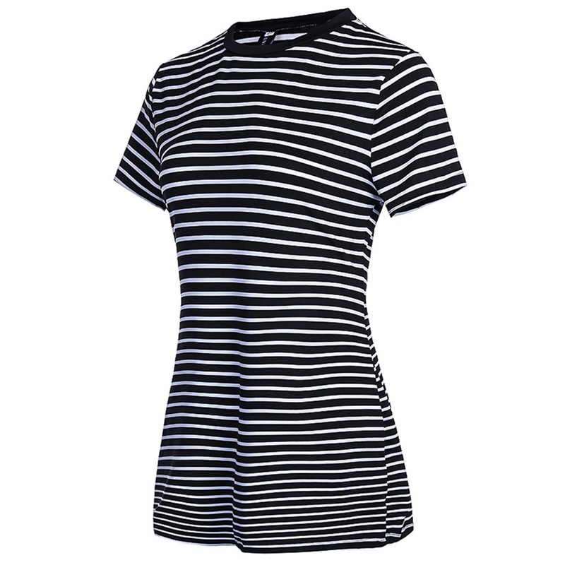 black and white striped round neck short sleeve bag hip dress NSHEQ55258