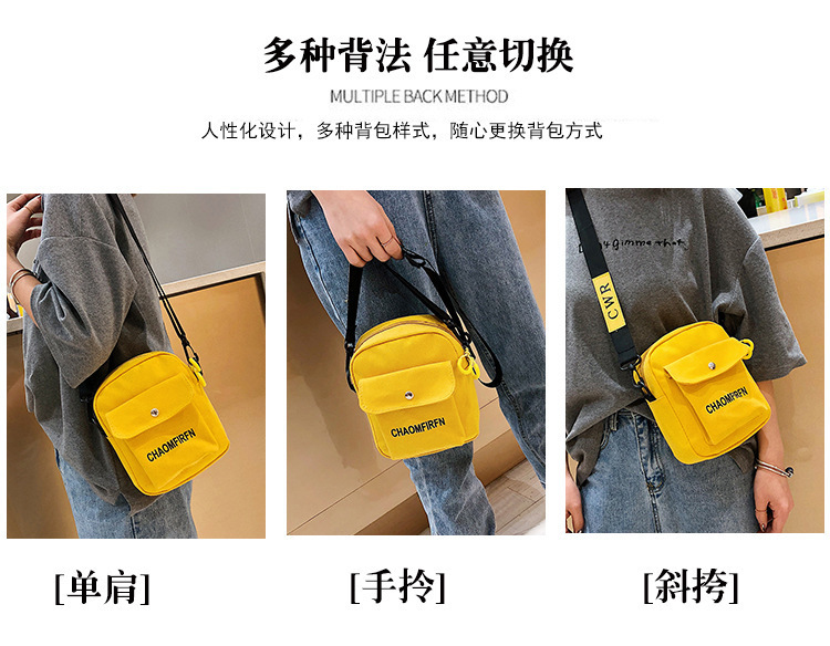 255g Weight Polyester Lining Material Zipper Closure Type Single Shoulder Strap Strap Type Phone Wallet Bags Type Casual, Sports Occasion Canvas Material Letter Pattern All Seasons Season Unisex Gender Vintage Style Style Square Shape White, Yellow, Black Color Small Size New Trendy Fashion Retro Shoulder Bag 25