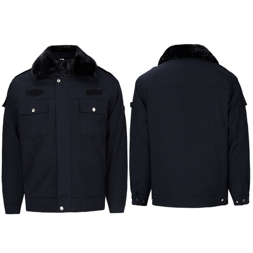 Black winter security uniform, cotton-padded duty uniform, cold-proof cotton workwear, men's winter uniform
