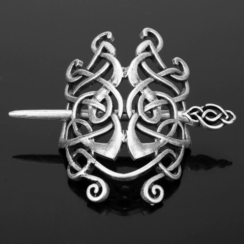 Сплавной ретро шпилька (Mo Chun), дизайн Celtic‑knot, электропокрытие, 4.5×5.9×8 см