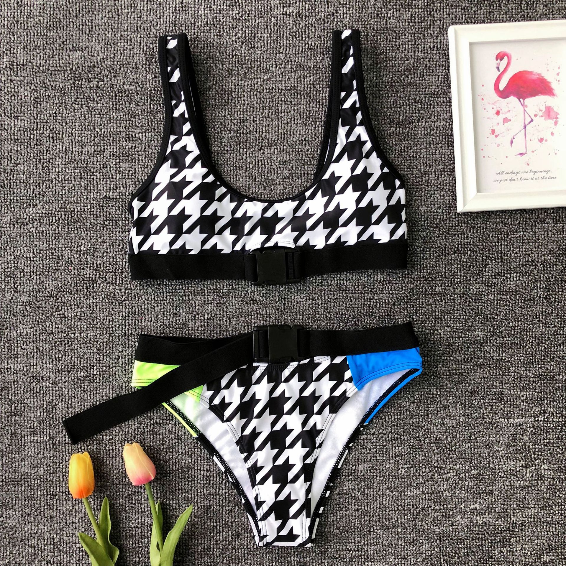 Printed Splicing Bikini Split two-piece Swimsuit nihaostyles wholesale clothing NSCMB98086