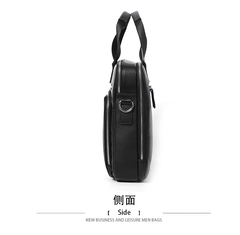 Túi công văn da bò lớp đầu dung tích lớn 38×28×8 cm, túi xách tay đeo chéo một vai cho nam, đựng được laptop 14 inch — Màu đen chi tiết 11