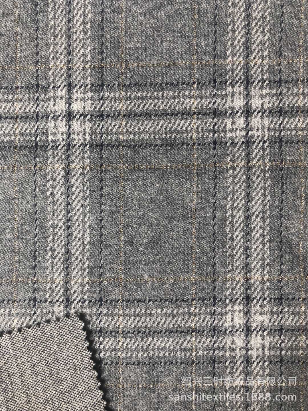 新品针织提花格子 麻类金银丝提花格面料 色织金丝格