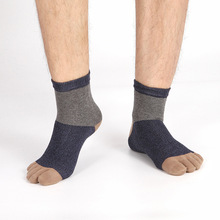 五指袜男士中筒棉质拼色新款舒适透气吸汗秋冬分指袜外贸一件代发
