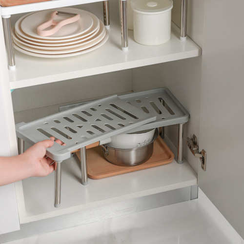 可伸缩厨房置物架放锅架子单层两层收纳架橱柜分层架隔板碗盘收纳