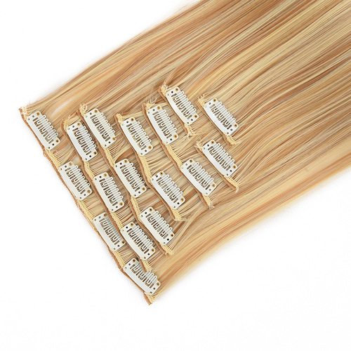 Chemical fiber hair extensions, 17 clips, 7-piece set, wig, long straight hair, 8-piece set