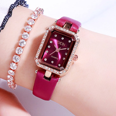 歌迪新款精美鑲鑽女士方形手錶個性復古女表時尚百搭休閒石英腕錶