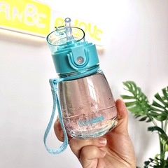 New Soybean Joy Pudding Cup Children's Plastic Water Cup Handheld Portable Straw Cup Bouncing Lid Transparent On-the-go Cup