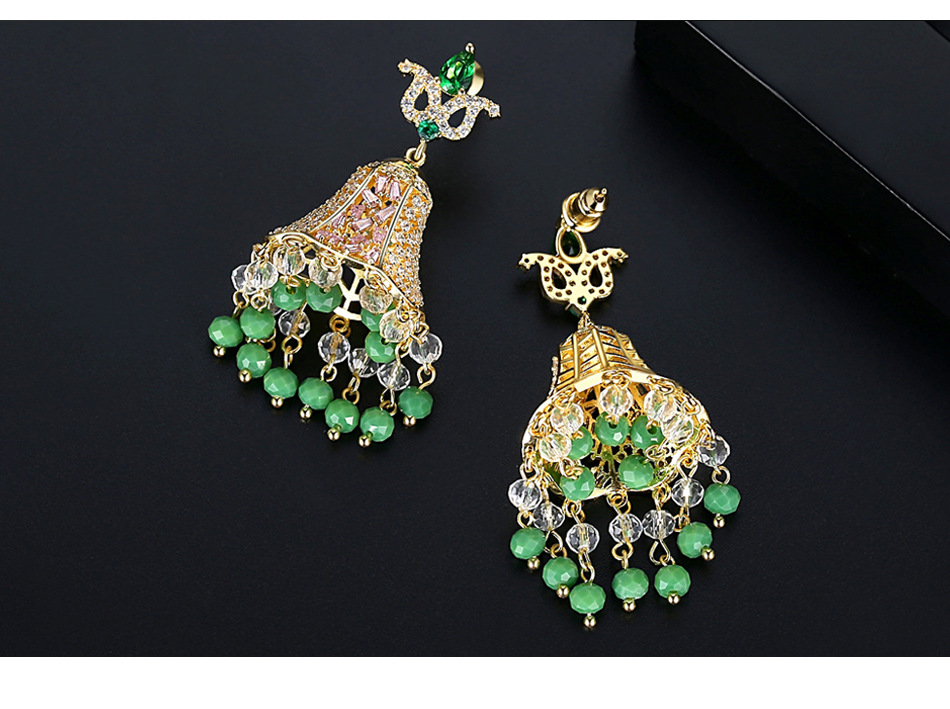 Jinseyuandian Boucles D'oreilles Rétro Populaire Creative Vent Carillons De Femmes Ethniques Boucles D'oreilles Banquet Gland Cuivre Incrusté De Zirconium Boucles D'oreilles display picture 5