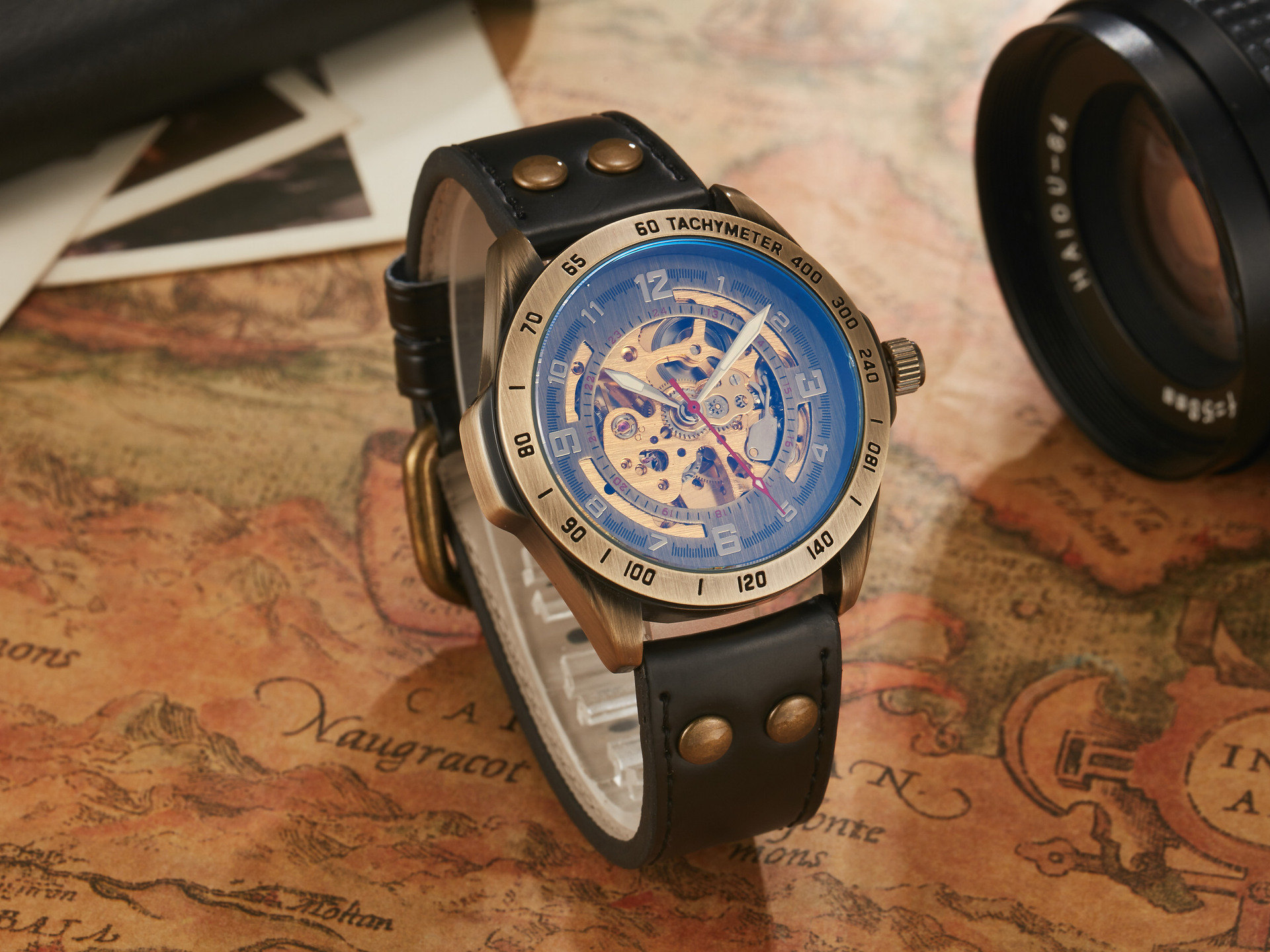 72g Weight Tempered Glass Mirror Material Genuine Leather, Steel Belt Strap Material Watch Classification Pointer Display Type Butterfly Double Snap, Buckle Buckle Style Round Dial Shape Casual, Daily Occasion Mechanical Movement Color Block Pattern All Seasons Season Men's Gender Retro Style Retro Color Block Butterfly Double Snap Buckle Mechanical Watch Men's Watches 13