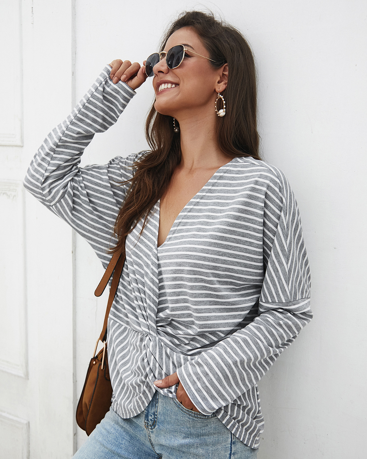 fashion women s new long-sleeved striped sweater NSDY8275