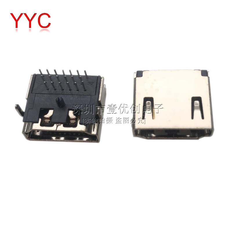 HDMI socket 19p three-row pin HDMI female base 90-degree curved plug welding plate HD TV socket interface HDMI socket 19p three-row pin HDMI female base 90-degree curved plug welding plate HD TV socket interface