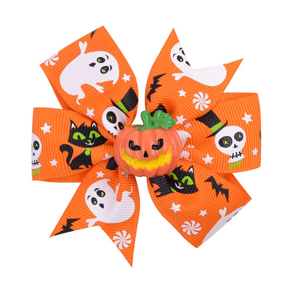 Fashion Pumpkin Bat Polyester Rib Bowknot Hair Clip display picture 4