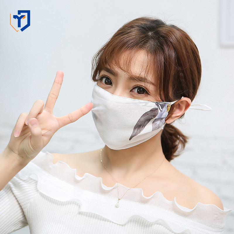 夏季水墨印花雪紡挂耳式口罩女單層薄款透氣典雅花紋防曬口罩批發