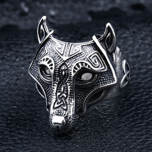 beier European and American foreign trade new jewelry Viking wolf head stainless steel ring men's titanium steel ring