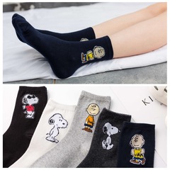 日系可愛小狗全棉女士中筒襪子 卡通男女襪子 運動休閒襪