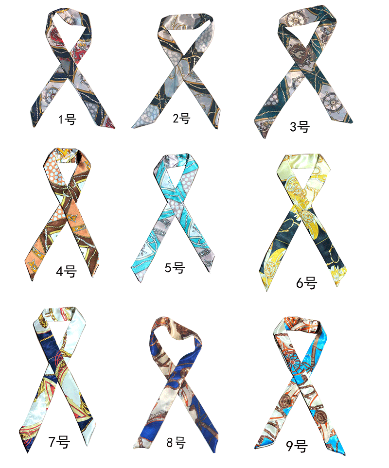 Printed and patterned twill silk scarf manufacturer wholesale accessories silk scarves handbags tied with bows silk scarves striped flowers undefined