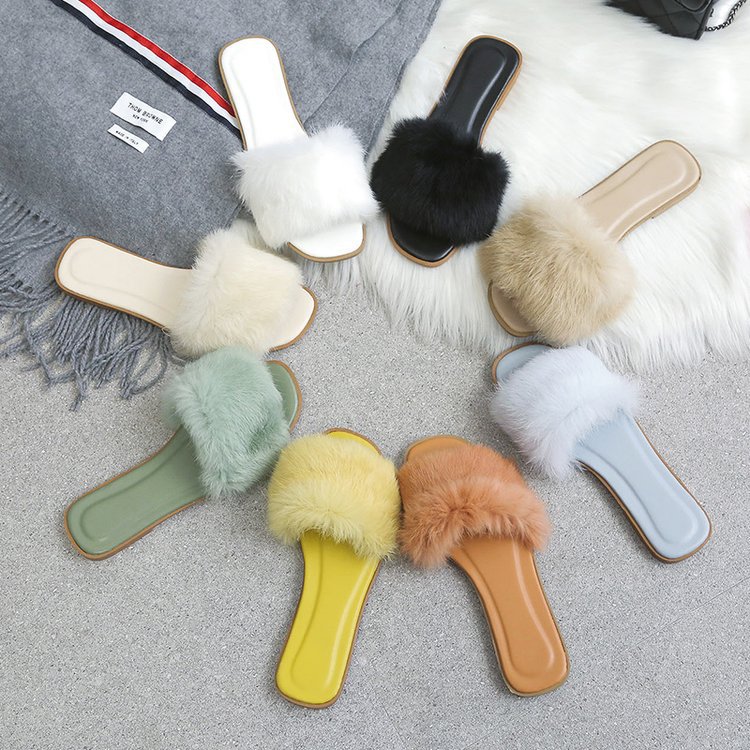 Autumn and winter 2019 new flat bottom slippers casual Korean women's shoes plush slippers comfortable women's open toe slippers