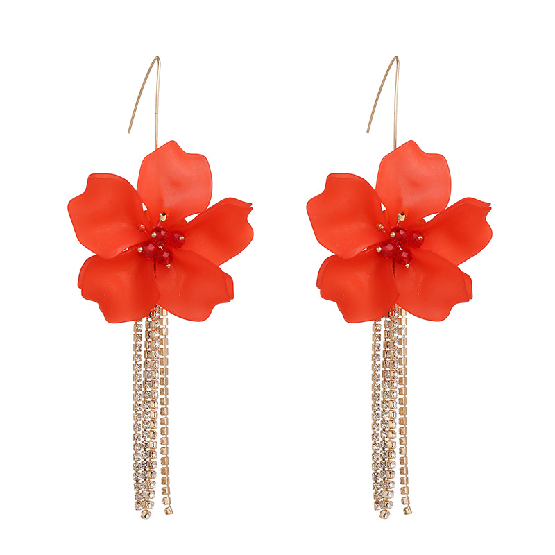 53055 European And American Ins Exaggerated Earrings Pop Floral Acrylic Long Flower Tassel Earrings Ear Hook Earrings display picture 3