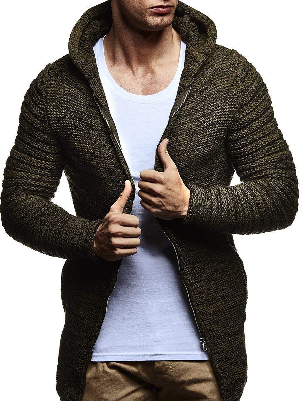 Foreign trade autumn and winter new men's solid color Hooded Sweater men's large cardigan sweater thickened casual coat