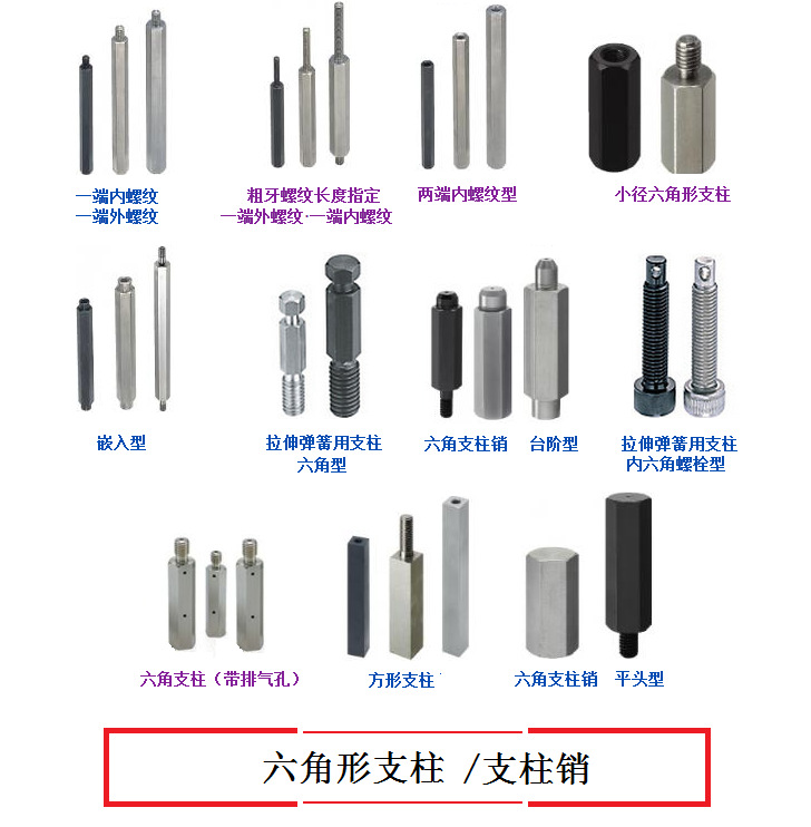小径六角形螺柱 一端外螺纹 一端内螺纹 两端内螺纹 六角形支柱