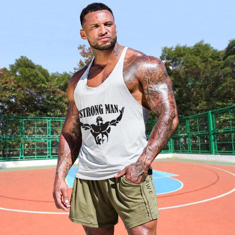 Amazon Sports Training Barbell Logo Breathable Cotton European and American Trendy Fitness Vest