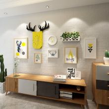 北欧田园风实木装饰画相片墙鹿头表画框组合客厅餐厅墙面壁挂饰品