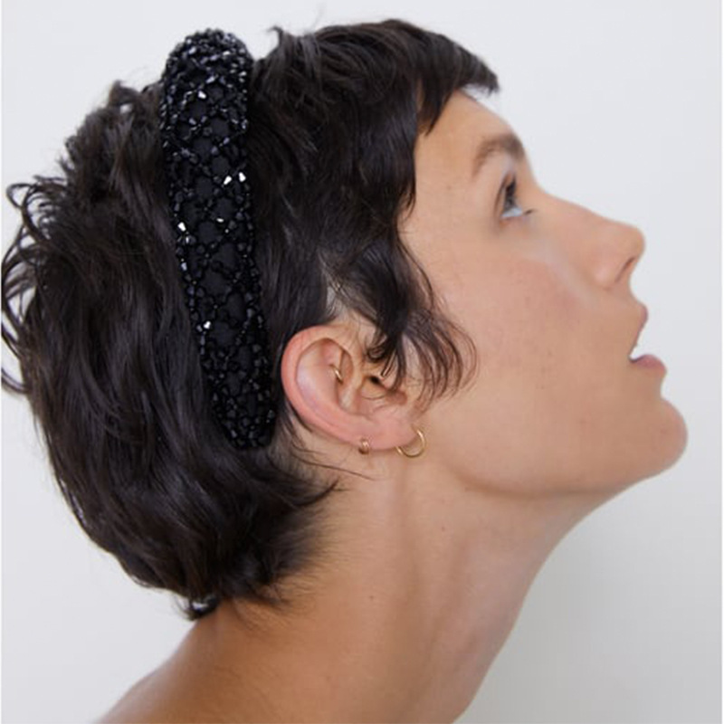 Crystal Hair Band Female Simple Elegant Wide Edge Fashion Hand Sewn Sponge Headband