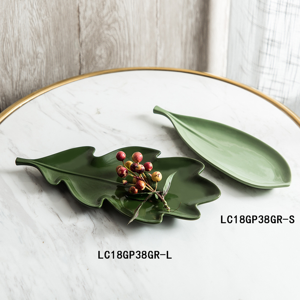 現代風格樹葉造型陶瓷貼花果盤 創意桌面家居廚房擺件 家居裝飾品