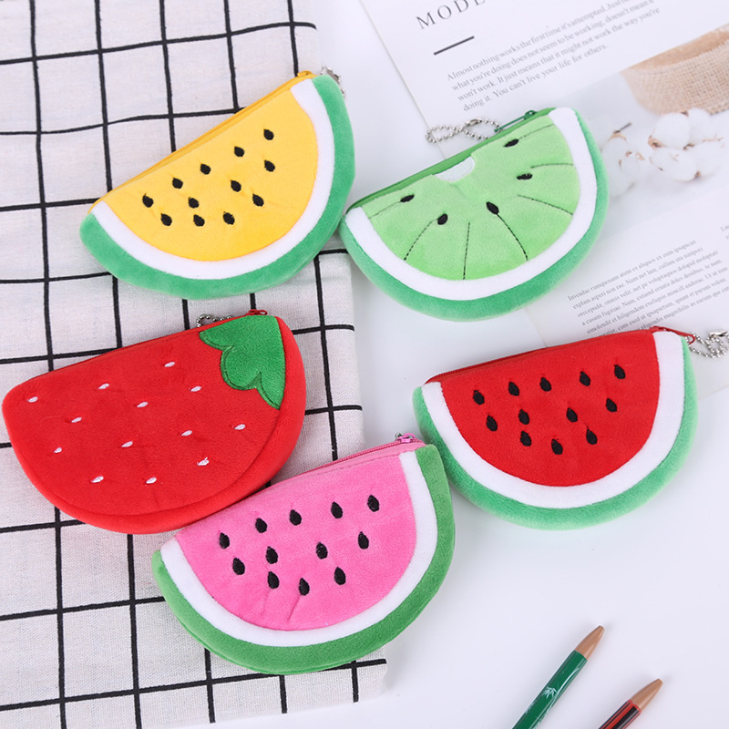 Korean cute storage bag fruit cartoon plush coin purse small semi-circular key bag watermelon bag wholesale