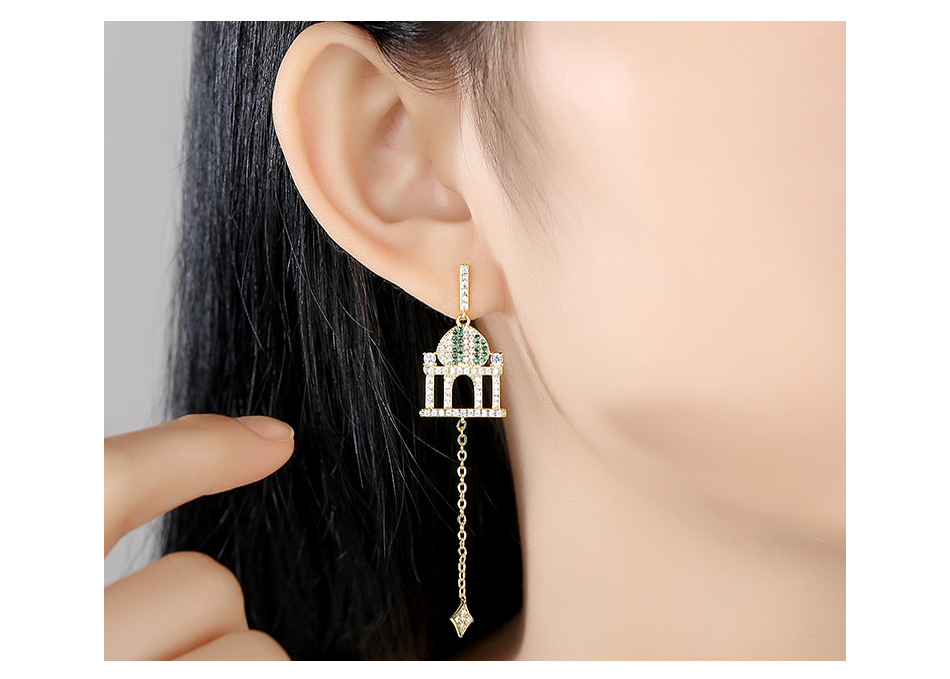 Creative Castle Pendant Earrings Left And Right Asymmetric Long Ladies Earrings display picture 5