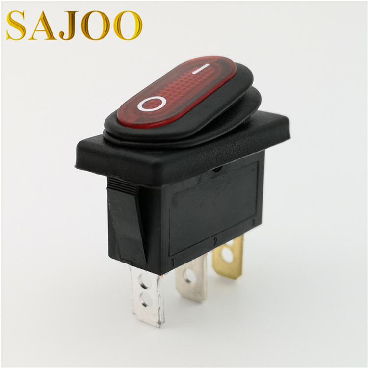SAJOO厂家直销SJ4-3(P)跷板开关防水三脚两档带灯16AIP65船型开关