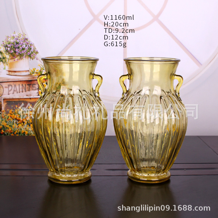 可设计logo瓶型厂家供应双耳大肚玻璃罐深加工喷涂  花瓶玻璃瓶