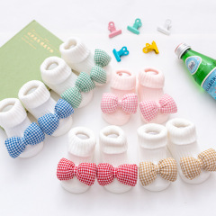 秋冬新款蝴蝶結寶寶地板襪點膠學步嬰兒襪子兒童中筒襪