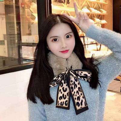 韩版东大门新款毛绒豹纹围巾网红飘带围脖抖音爆围巾学生保暖围巾